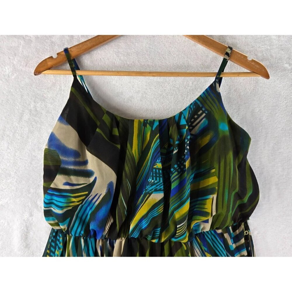 Robbie Bee Maxi Sun Dress Spaghetti Straps Sz 12 Green Blue Tropical Party - Picture 12 of 15